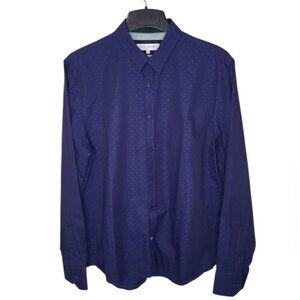 John Lennon Men's Shirt Size XL Blue On Blue Polka Dot Long Sleeve Retro Peace